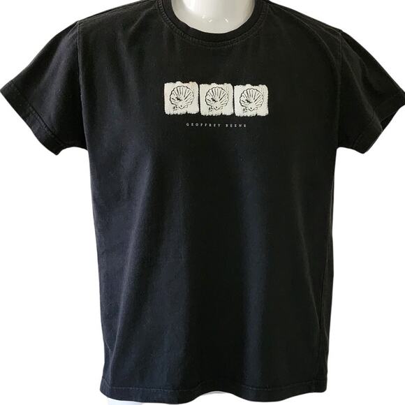 VTG Geoffrey Been Black Short Sleeve t shirt with Clam Shell Design W Size Small - Picture 1 of 9